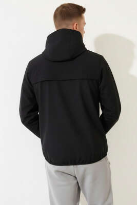 Kapüşonlu Micro Erkek Eşofman Üst Siyah - Erkek Hırka