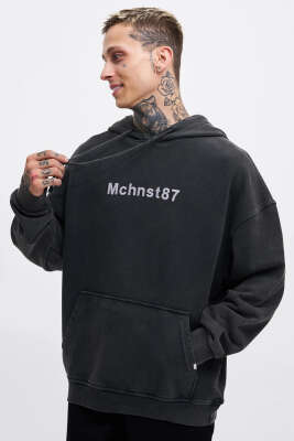 Kapüşonlu Nakışlı Oversize Erkek Sweatshirt Antrasit - MACINIST