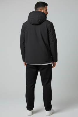 Kapüşonlu Önü Biyeli Erkek Mont Siyah - Erkek Mont