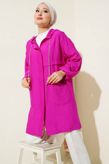 Kapüşonlu Önü Cepli Kap Menekşe - Tunik