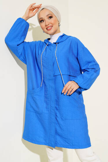 Kapüşonlu Önü Cepli Kap Saks - Tunik