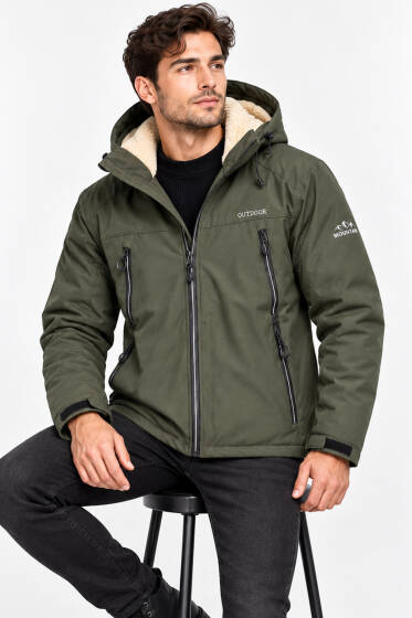 Kapuşonlu Outdoor Mont Haki - Erkek Mont