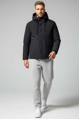 Kapüşonlu Oversize Basic Erkek Mont Siyah - Erkek Mont