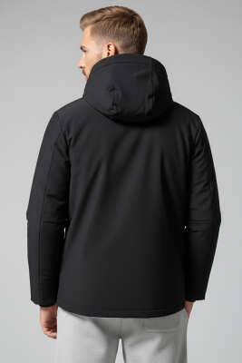 Kapüşonlu Oversize Basic Erkek Mont Siyah - Erkek Mont