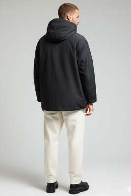 Kapüşonlu Oversize Erkek Mont Siyah - Erkek Mont