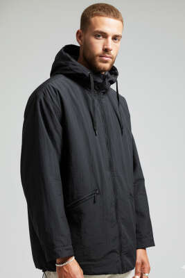 Kapüşonlu Oversize Erkek Mont Siyah - BY MAMİ