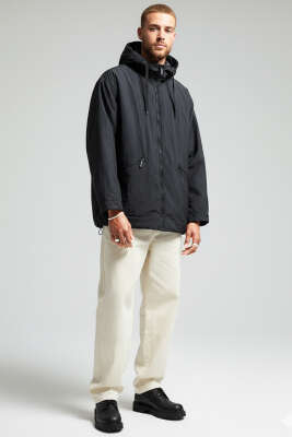 Kapüşonlu Oversize Erkek Mont Siyah - Erkek Mont