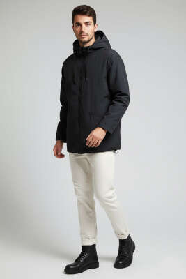 Kapüşonlu Oversize Erkek Mont Siyah - Erkek Mont