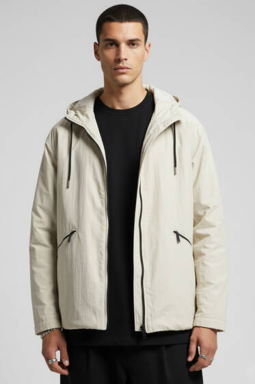 Kapüşonlu Oversize Erkek Mont Taş - Erkek Mont