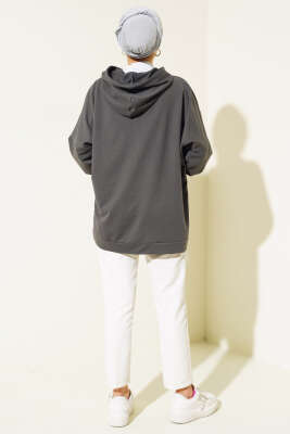 Kapüşonlu Oversize Sweat Füme - Tunik