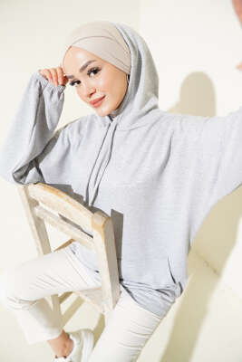 Kapüşonlu Oversize Sweat Gri - Tunik