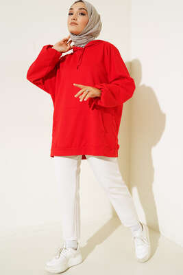 Kapüşonlu Oversize Sweat Kırmızı - 100-300 TL Ürünler