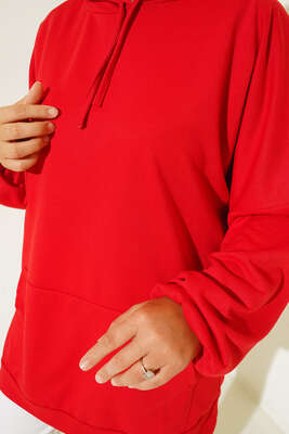 Kapüşonlu Oversize Sweat Kırmızı - 100-300 TL Ürünler