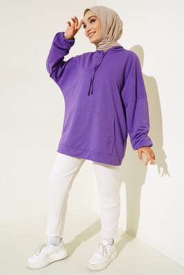 Kapüşonlu Oversize Sweat Mor - 100-300 TL Ürünler