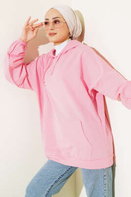 Kapüşonlu Oversize Sweat Pembe - Tunik