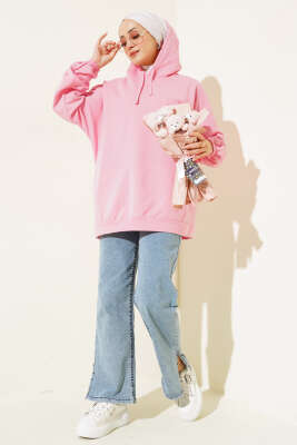 Kapüşonlu Oversize Sweat Pembe - Tunik