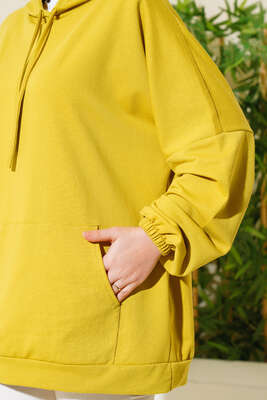 Kapüşonlu Oversize Sweat Yağ Yeşili - Yılın Fırsatı