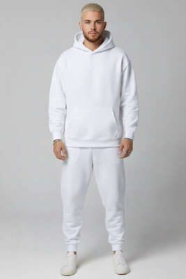 Kapüşonlu Paça Lastikli Eşofman Takımı Beyaz - Yeni Erkek Giyim