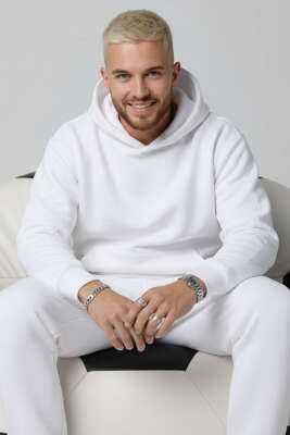 Kapüşonlu Paça Lastikli Eşofman Takımı Beyaz - ELFİDA TEKSTİL