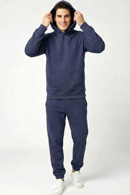 Kapüşonlu Paça Lastikli Eşofman Takımı Füme - Yeni Erkek Giyim