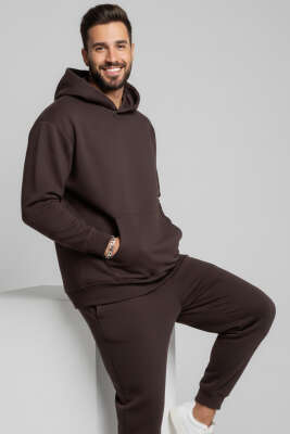 Kapüşonlu Paça Lastikli Eşofman Takımı Kahve - ELFİDA TEKSTİL