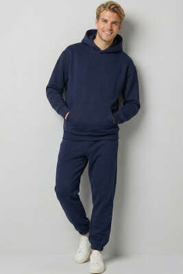 Kapüşonlu Paça Lastikli Eşofman Takımı Lacivert - Yeni Erkek Giyim