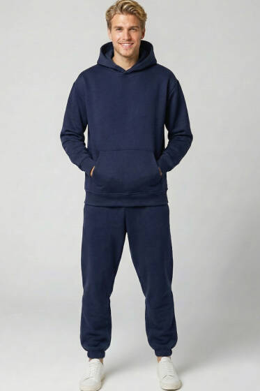 Kapüşonlu Paça Lastikli Eşofman Takımı Lacivert - Yeni Erkek Giyim