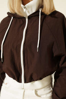 Kapüşonlu Paraşüt Crop Ceket Kahve - Kadın Giyim Modelleri