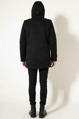 Kapüşonlu Pelüş Astarlı Erkek Parka Siyah - Erkek Mont