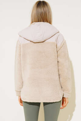 Kapüşonlu Peluş Sweatshirt Bej - Kadın Giyim Modelleri