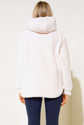 Kapüşonlu Peluş Sweatshirt Ekru - Kadın Giyim Modelleri