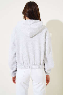 Kapüşonlu Şardonlu Kısa Hırka Gri - Kadın Giyim Modelleri