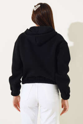 Kapüşonlu Şardonlu Kısa Hırka Siyah - Kadın Giyim Modelleri