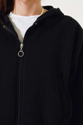 Kapüşonlu Şardonlu Kısa Hırka Siyah - Kadın Giyim Modelleri