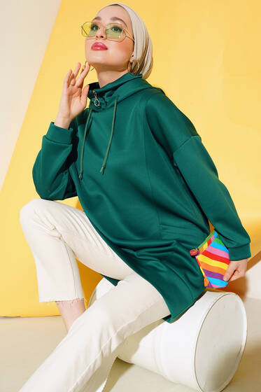 Kapüşonlu Scuba Tunik Zümrüt Yeşili - Tunik