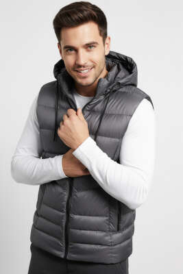 Kapüşonlu Şişme Erkek Yelek Füme - DANGER