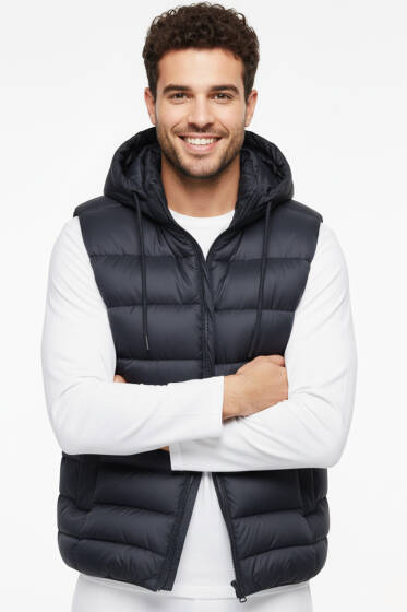 Kapüşonlu Şişme Erkek Yelek Lacivert - Erkek Yelek