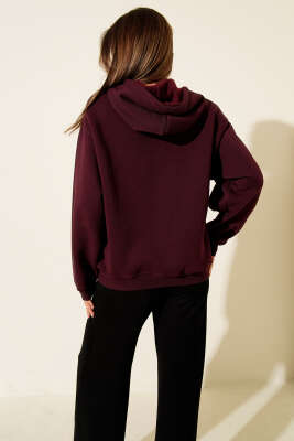 Kapüşonlu Stockholm Baskılı Sweatshirt Mürdüm - Kadın Giyim Modelleri