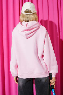 Kapüşonlu Stockholm Baskılı Sweatshirt Pembe - Kadın Giyim Modelleri