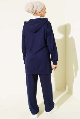 Kapüşonlu Taş Detay Cepli Loyşa İkili Takım Lacivert - İkili Takım