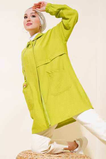 Kapüşonlu Torba Cep Kap Yağ Yeşili - Dış Giyim&Mont