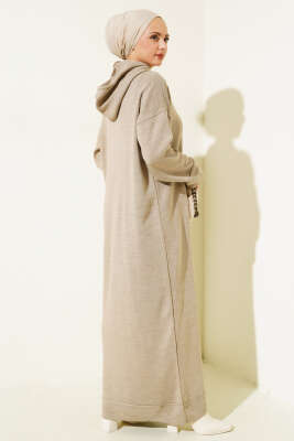 Kapüşonlu Triko Elbise Vizon - Tesettür Elbise