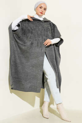 Kapüşonlu Triko Panço Füme - Panço