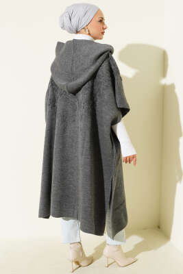 Kapüşonlu Triko Panço Füme - Panço