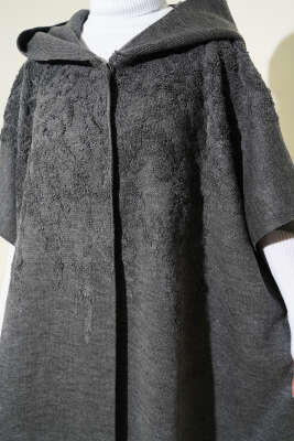 Kapüşonlu Triko Panço Füme - Panço