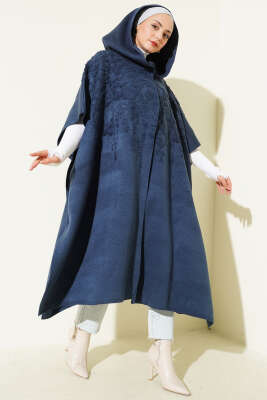 Kapüşonlu Triko Panço İndigo - Panço