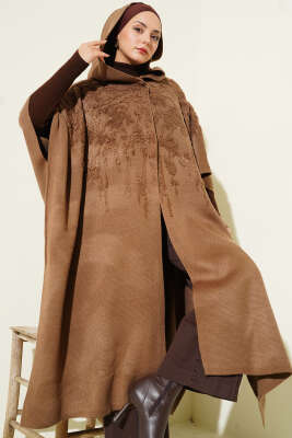 Kapüşonlu Triko Panço Latte - Panço