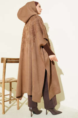 Kapüşonlu Triko Panço Latte - Panço