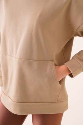 Kapüşonlu Üç İplik Camel Sweatshirt - Kadın Giyim Modelleri