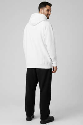 Kapüşonlu Üç İplik Erkek Sweatshirt Beyaz - Erkek Sweatshirt